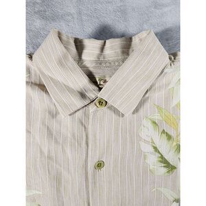 Tommy‎ Bahama Hawaiian Shirt Mens Large Green Tencel Short Sleeve Floral Beach